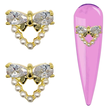 HEART PLANET Metal Nail Charms 2pcs (Gold/Clear) #682